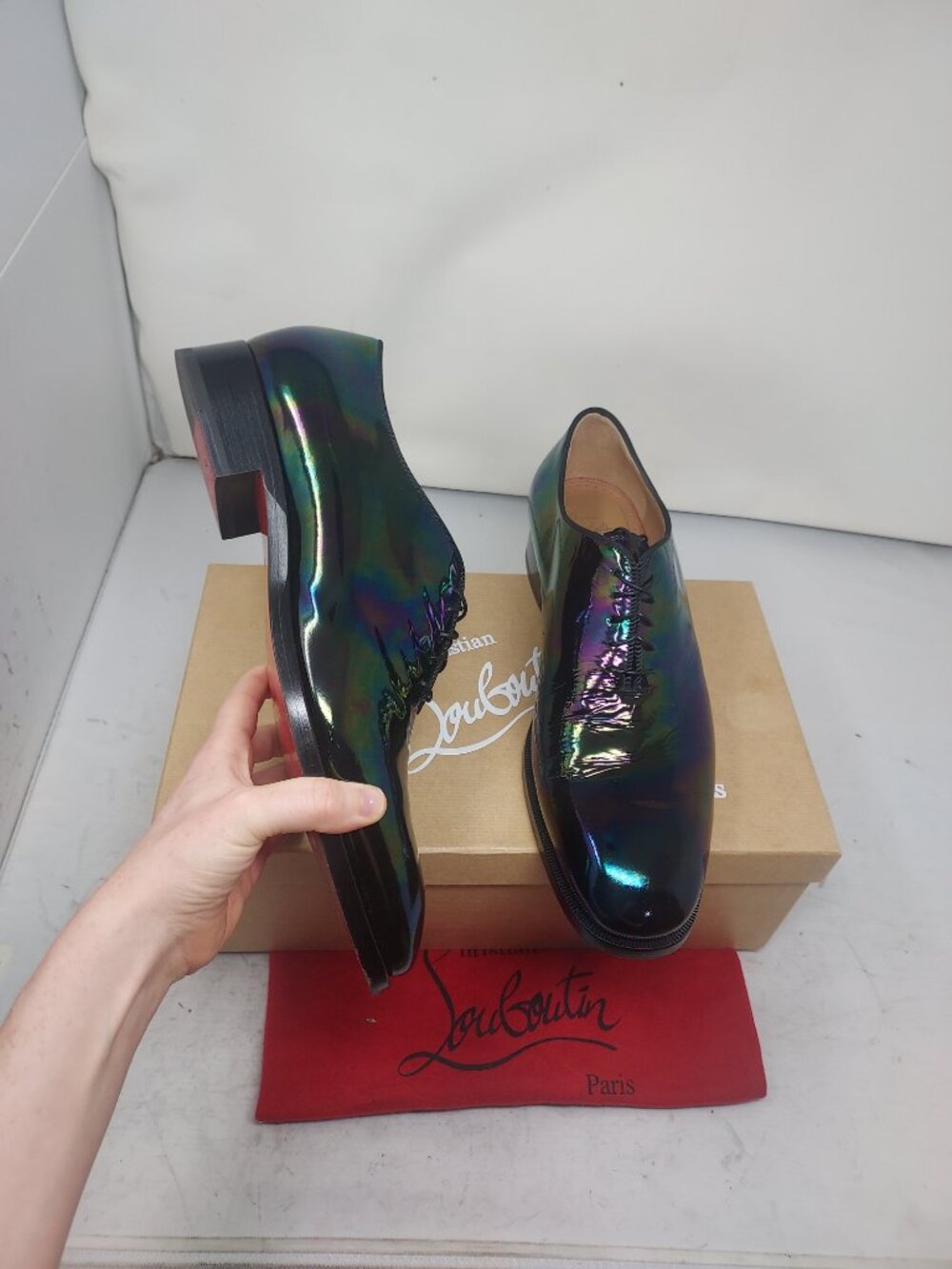 Christian Louboutin Corteo Rainbow RARE Holographic Iridescent Lace Up Shoe